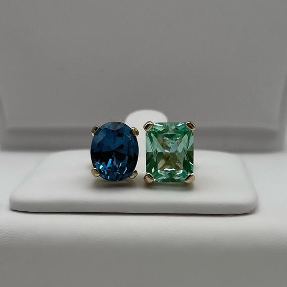 14k Gold Two Stone Ring London Blue Mint Green Spinel Negative Space Adjustable - Picture 4 of 10